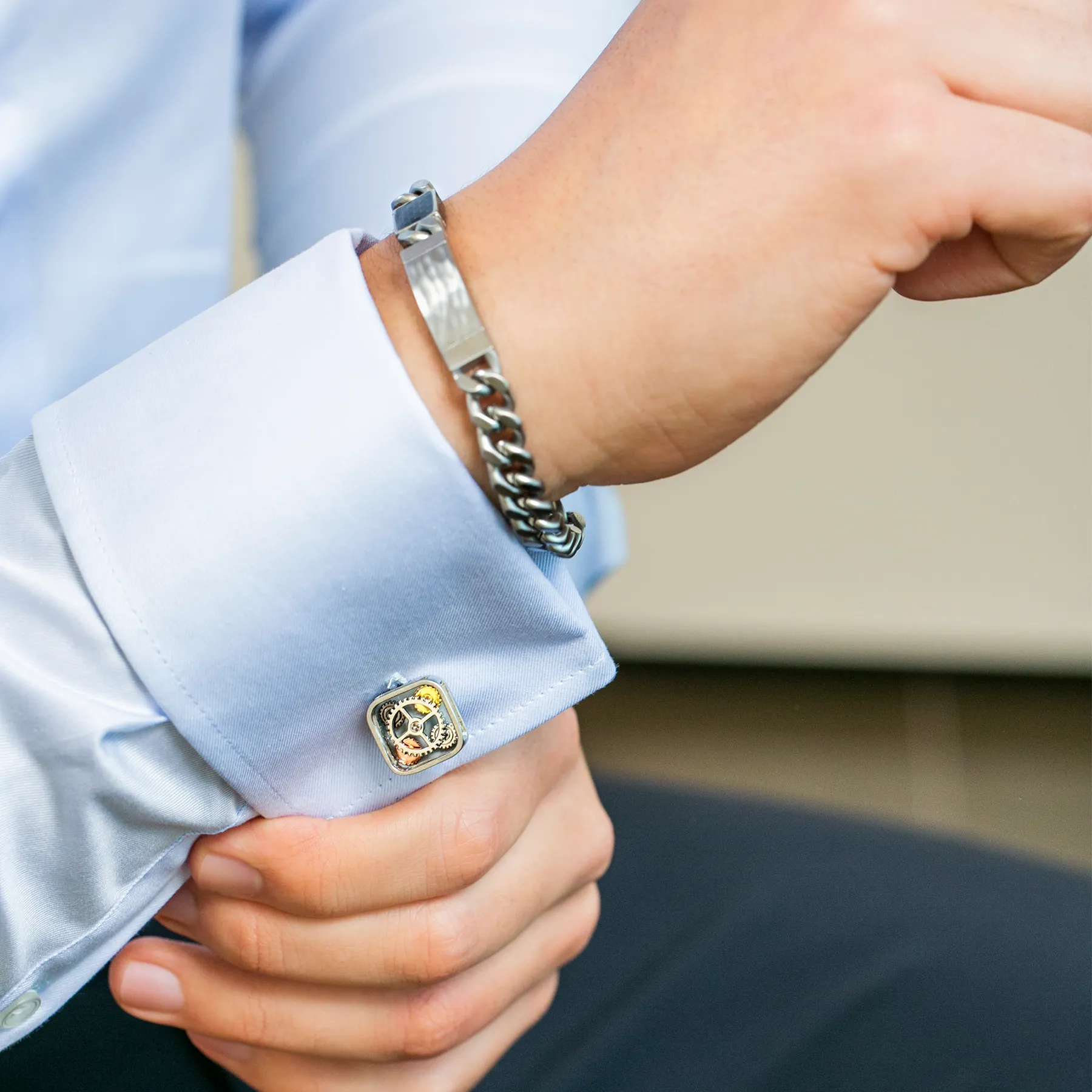 Grey Palladium Plated Quattro Gear Cufflinks