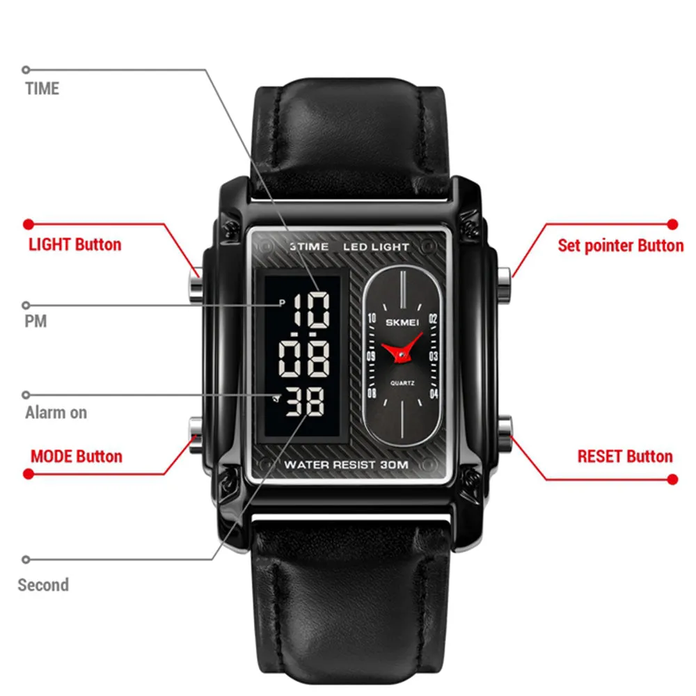 SKMEI 1868 Leather Straps Analog & Digital Wrist Watch