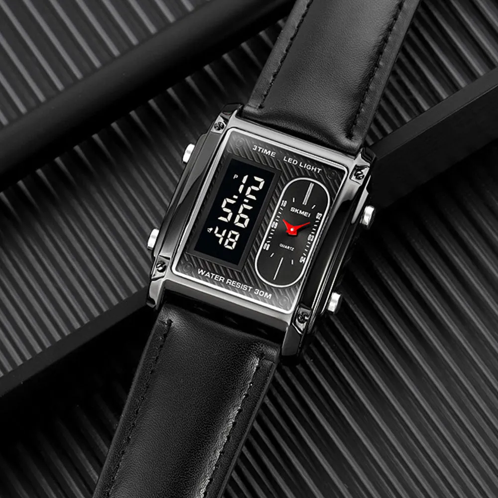 SKMEI 1868 Leather Straps Analog & Digital Wrist Watch