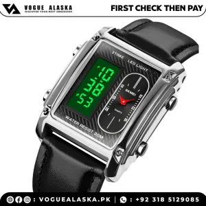 SKMEI 1868 Leather Straps Analog & Digital Wrist Watch