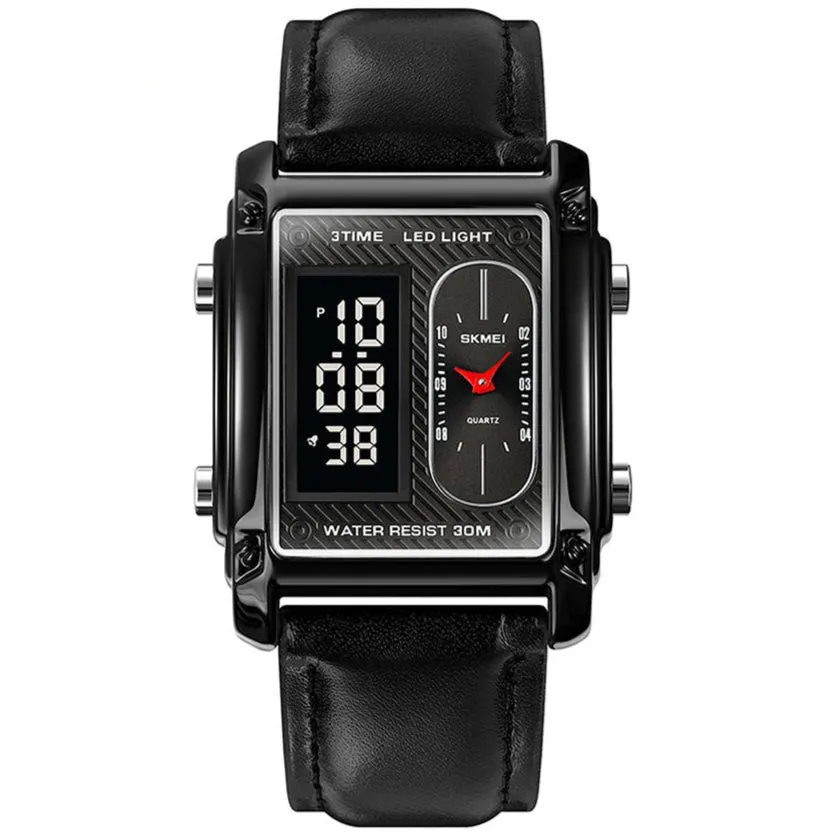 SKMEI 1868 Leather Straps Analog & Digital Wrist Watch