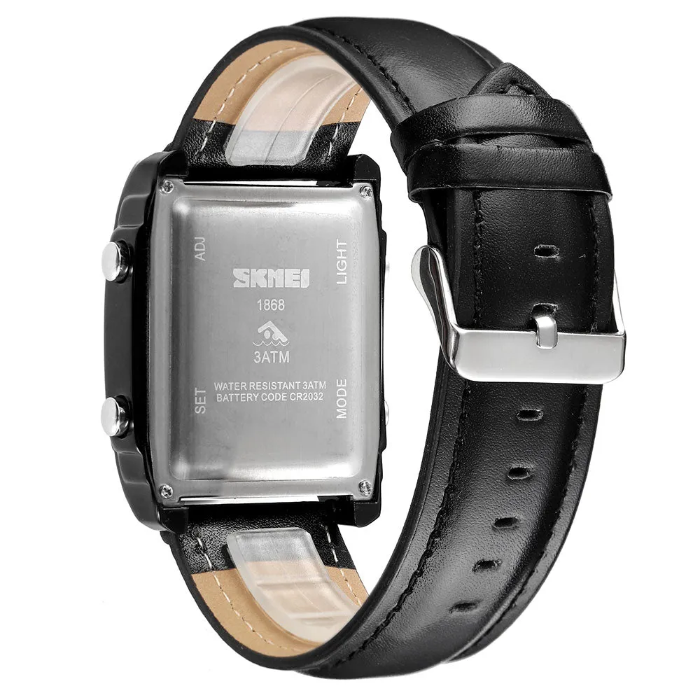 SKMEI 1868 Leather Straps Analog & Digital Wrist Watch