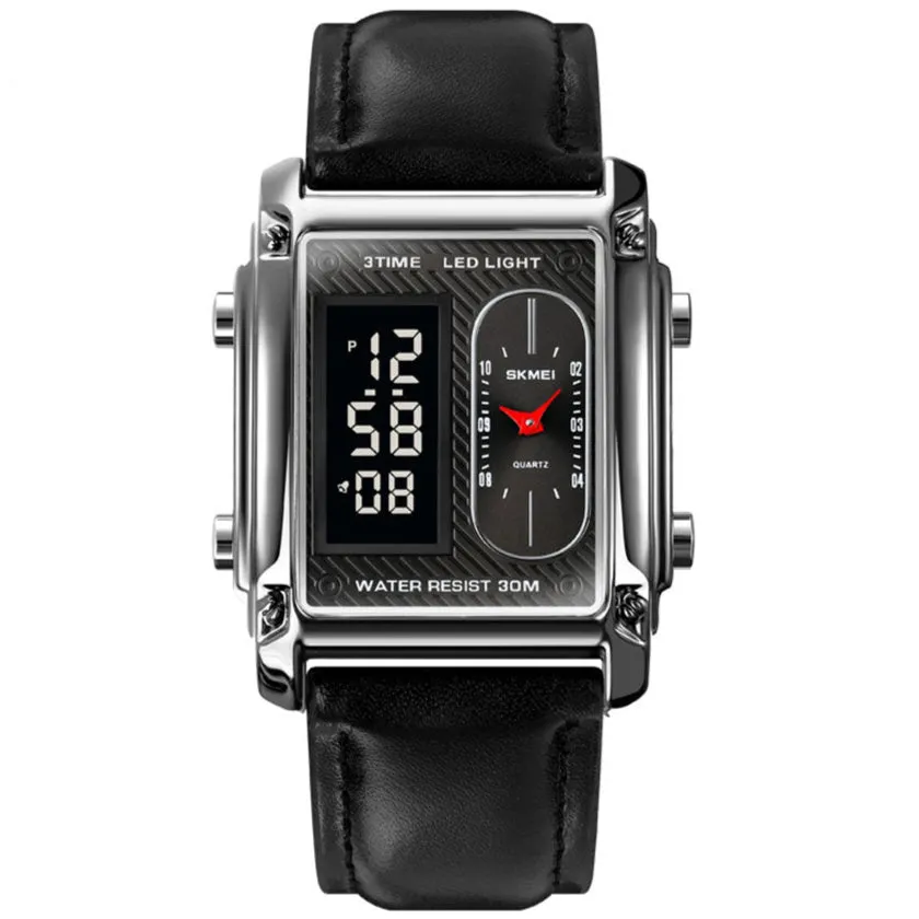 SKMEI 1868 Leather Straps Analog & Digital Wrist Watch