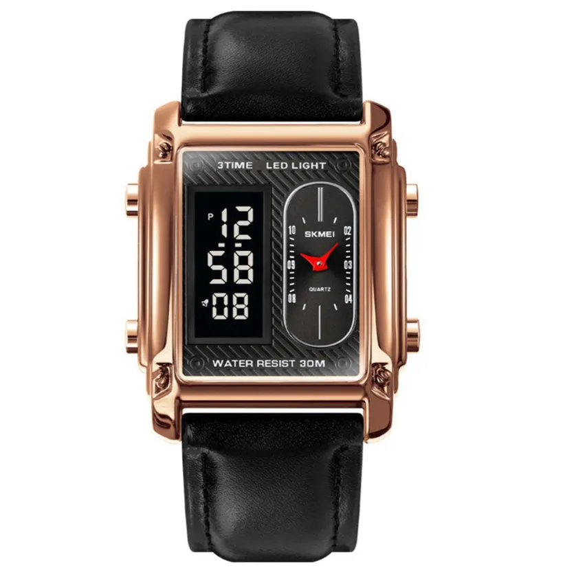 SKMEI 1868 Leather Straps Analog & Digital Wrist Watch