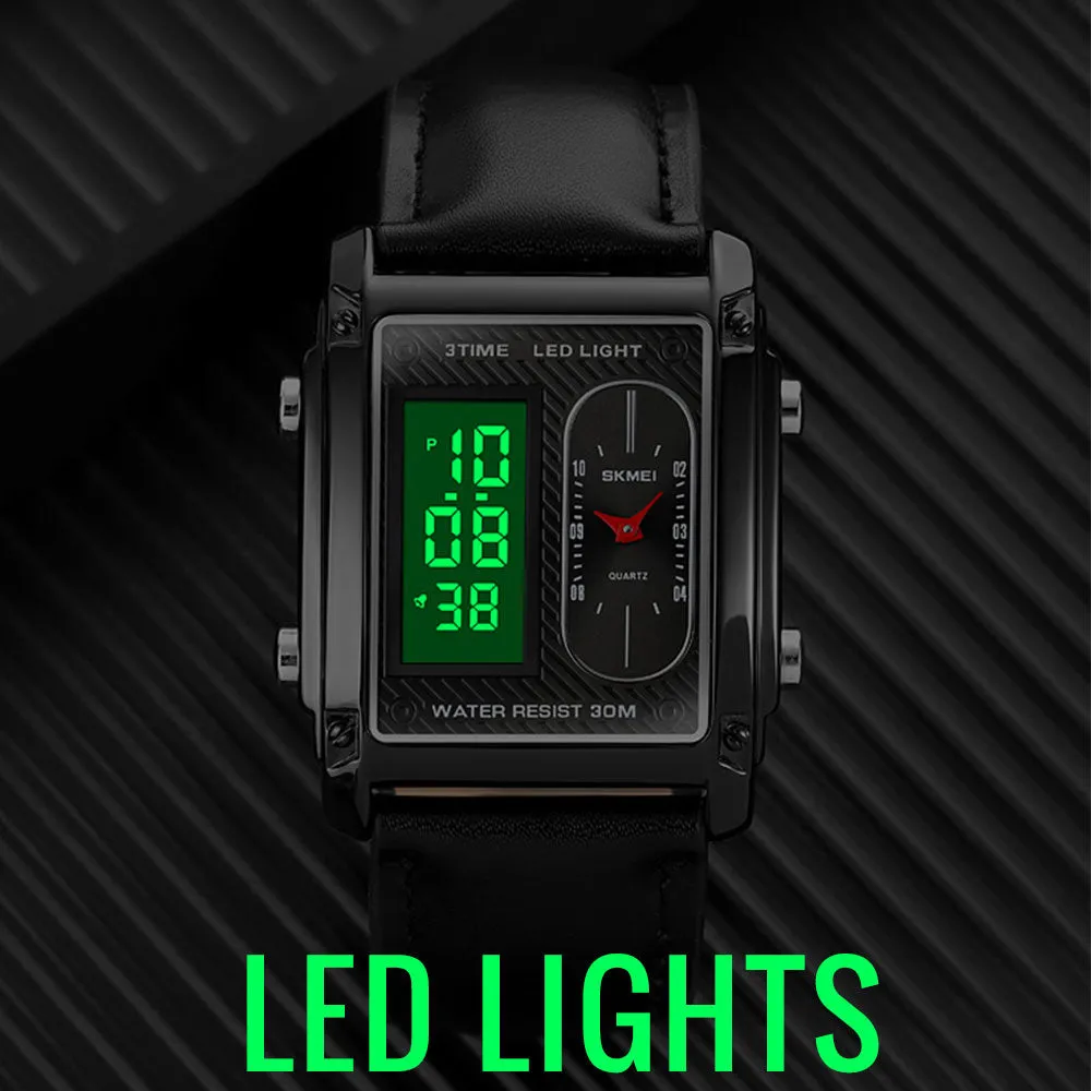 SKMEI 1868 Leather Straps Analog & Digital Wrist Watch